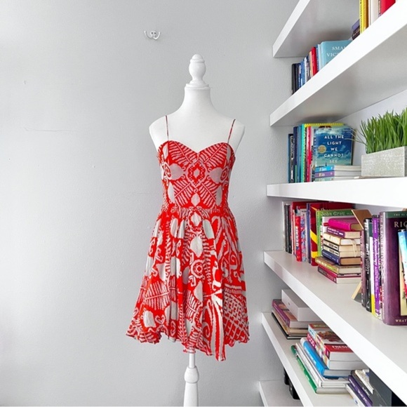 Milly of New York Coral and Grey abstract print mini Dress Sz 4 - Picture 1 of 12